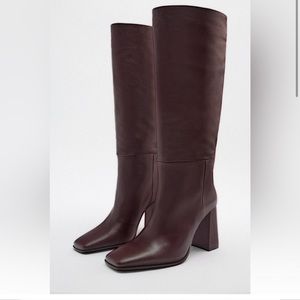 ZARA HEELED LEATHER KNEE HIGH BOOTS
BURGUNDY RED